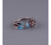 WOZUIMEI Anillo de Estilo Chino Joyería S925 Anillo de Plata Esterlina Retro Plata Tailandesa Femenina Estilo Étnico Mate Clásico Esmaltado Carpa Koi AnilloApertura ajustable