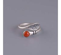 WOZUIMEI Anillo de Estilo Chino, Joyería S925, Anillo de Plata Esterlina, Retro, Temperamento de Moda Femenina, Incrustación de Hoja, Ágata Roja Del Sur, Anillo Dividido Ajustableanillo