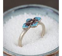 WOZUIMEI Anillo de Estilo Chino Joyería S925 Anillo de Plata Esterlina Retro Temperamento de Moda Femenina Estilo Étnico Esmaltado Anillo Dividido Ajustable Anillo de Plata Tailandésanillo
