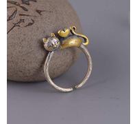 WOZUIMEI Anillo de Estilo Chino Joyería S925 Anillo de Plata Esterlina Retro Temperamento de Moda Femenina Anillo de Gatito de Oro Flotante Anillo de Plata Tailandesa Mateanillo