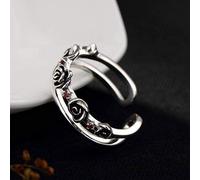WOZUIMEI Anillo de Estilo Chino Joyería S925 Anillo de Plata Pura Flor de Rosa Coreana Granada Anillo Rojo Retro Anillo Abierto Femenino de Alto GradoComo se muestra