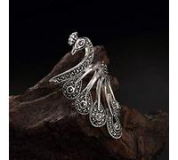 WOZUIMEI Anillo de Estilo Chino Joyería S925 Plata Pura Retro Tailandés con Incrustaciones de Plata Marcasita Hembra de Gama Alta Apertura Anillo de Plata de Pavo RealComo se muestra