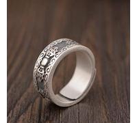 WOZUIMEI Anillo de Estilo Chino Joyería S990 Anillo de Plata Pura Antiguo Artesano Mate Pareja Palabra Mantra Anillo Dividido Ajustable Plata Tailandesaanillo