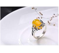WOZUIMEI Anillo de Estilo Chino, Joyería S990, Anillo de Plata Pura, Coreano, Retro, Amarillo, Calcedonia, Carpa, Nube Auspiciosa, Anillo de Plata Pura, Anillo Abierto para MujerApertura ajustable