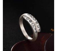 WOZUIMEI Anillo de Estilo Chino Joyería S990 Anillo de Plata Pura Indiana Retro Tótem Anillo de Plata Pura Anillo de Personalidad Dividida Ajustable Anillo FemeninoApertura ajustable