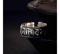 WOZUIMEI Anillo de Estilo Chino, Joyería S990, Anillo de Plata Pura Retro, Plata Tailandesa, Mantra de Seis Caracteres, Vajra, Anillo Abierto de Plata Pura Masculino Personalizado, Anillo AbiertoAper