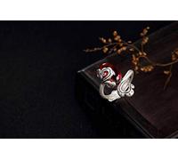 WOZUIMEI Anillo de Estilo Chino Joyería S990 Anillo de Plata Pura Xiangyun Calcedonia Granada Rojo Corindón Rojo Apertura Anillo de Plata Pura Anillo Retro Femeninogranate