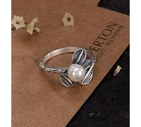 WOZUIMEI Anillo de Estilo Chino Joyería S990 Plata Pura con Incrustaciones Retro Perla Hoja Personalidad Simple Coincidencia con Todo Apertura Anillo de Plata Pura FemeninaComo se muestra