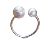WOZUIMEI Anillo Retro de Estilo Chino S925 Joyería de Plata Esterlina Hecha a Mano Anillo de Bola de Tamaño de Arte Simple Anillo Ajustable Cepilladoanillo cepillado