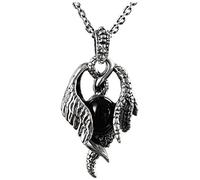 WOZUIMEI Colgante de Estilo Chino 925 Joyas de Plata Esterlina Vintage Plata Tailandesa Dominante Ala de Dragón Ágata Negra Colgante de Plata Colgante de Hombrecolgante sin cadena