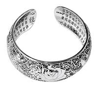 WOZUIMEI Estilo Chino Brazalete Vintage S999 Brazalete de Plata Esterlina Peonía Dragón Y Fénix Ancho de Apertura Pulsera Sólida Estilo Étnico Femenino Simplepeonía