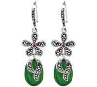 WOZUIMEI Pendiente de Estilo Chino Joyería Ear Stud S925 con Incrustaciones de Plata Calcedonia Verde Flores Pequeñas Pendientes de Plata Femeninos Pendientes Estilo Étnicoverde