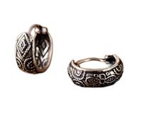 WOZUIMEI Pendiente de Estilo Chino S925 Estilo Étnico Plata Envejecida Plata Esterlina Plata Tailandesa Hecha a Mano Más Ancho Pendientes de Aro de Oreja Femenina Tallados Retroplata s925