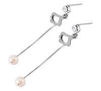 WOZUIMEI Pendiente de Estilo Chino S925 Plata de Ley Coreana Simple Moda Zircon Ear Stud Pendientes de Perlas con Flecos Pendientes FemeninosComo se muestra