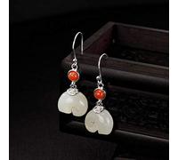 WOZUIMEI Pendientes de Estilo Chino Eardrop S925 Plata de Ley Nefrita Natural Jade Blanco con Incrustaciones de Ágata Roja Del Sur Pendientes de Personalidad de Elefante BebéComo se muestra