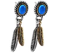 WOZUIMEI Pendientes de Estilo Chino S925 de Plata Esterlina Pendientes de Plumas Indias de la Vendimia Masculina Moda Masculina Pendientes Femeninos Del Perno Prisionero Del OídoFea indio, pendientes