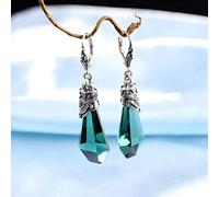 WOZUIMEI Pendientes de Oreja Aretes para Mujer Pendientes Accesorios Plata Tailandesa S925 Joyería de Plata Esterlina Pendientes de Cristal Verde Facetado Clip de OrejaCristal verde, Plata 925