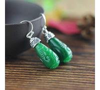 WOZUIMEI Pendientes de Oreja Aretes para Mujer Pendientes de Plata Tailandeses Hechos a Mano S925 Joyería de Plata Esterlina Pendientes de Esmeralda FemeninaComo se muestra, Plata 925