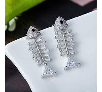 WOZUIMEI Pendientes de Oreja Pendientes de Animales Lindos para Mujer S925 Aguja de Plata Pendientes de Botón Hipoalergénicos Personalidad de Hueso de Pescado Pendientes de Circonio con Incrustacione