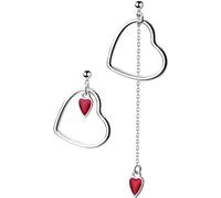 WOZUIMEI Pendientes de Plata S925 Mujeres Minimalistas Estilo Japonés Amor Rojo en Forma de Corazón Pendientes Largos Asimétricos Joyas de OrejaPendientes de plata S925