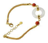 WOZUIMEI Pulsera de Plata de Estilo Chino 925 Joyas de Plata Esterlina Vintage Plata Tailandesa Nefrita Chapado en Oro Jaspe Rojo Ágata Pulsera FemeninaJade blanco