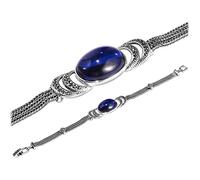 WOZUIMEI Pulsera de Plata de Estilo Chino A925 Plata de Ley Estilo Étnico Retro Corindón Azul Marcasita Pulsera Ovalada de Plata Tailandesa para MujerPulsera de corindón azul