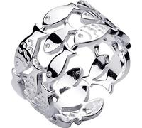WOZUIMEI S925 Anillo de Plata Femenino Hansen Anillo de Pez de Tres Capas Dulce Anillo Abierto AnilloPlata simple