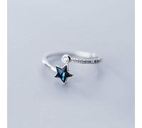 WOZUIMEI S925 Anillos de Plata Estilo Japonés Y Coreano para Mujer Anillo de Estrella de Diamante Azul Simple Y Elegante Anillo para Niña Joyería de Estilo DulceAnillo de plata S925, apertura ajusta
