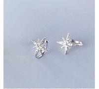 WOZUIMEI S925 Clip de Oreja de Estrella de Plata Femenina Estilo Literario Coreano Tachonado de Diamantes Luz Dulce sin Pendientes de Temperamento Perforadoplata