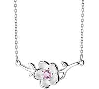 WOZUIMEI S925 Collar de Flores de Plata Estilo de Arte Coreano Femenino Diamante Rosa Collar de Flor de Durazno Temperamento Cadena de Clavícula Corta Femeninacollar