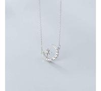 WOZUIMEI S925 Collar de Plata Estilo Japonés Y Coreano para Mujer Estilo de Moda Simple Diamante Luna Estrella Cadena Ligera JoyeríaCollar de plata S925
