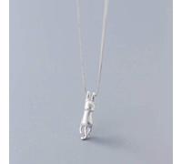 WOZUIMEI S925 Collar de Plata Femenino Estilo Coreano Moda Helado Gato Colgante Temperamento Lindo Gato Cadena de Clavículacollar