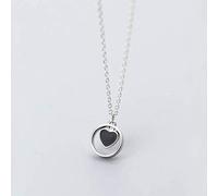 WOZUIMEI S925 Collar de Plata Femenino Estilo Coreano Simple Redondo Hueco Negro Amor Collar Lindo Cadena de Clavícula Femeninacollar