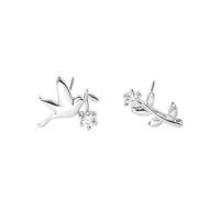 WOZUIMEI S925 Pendientes de Circonita de Plata de Ley Diseño Creativo Pendiente Asimétrico Pendientes de Pájaro de Ramaplatino, Plata 925