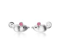 WOZUIMEI S925 Pendientes de Ratón Cepillados Simples Y Pequeños de Plata Pendientes Dulces de Orejas Rosadas LindasUn par