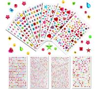 Wozzies 3300 Piezas Diamantes de Imitación Autoadhesivos, 10 Hojas Acrílicas Pegatinas Cara en Formas y Tamaños, Brillantes Gema de Cristal Pegatinas para Navidad Regreso a Clases Nochevieja Party