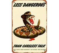 WPA War Propaganda Less Dangerous Than Careless Talk Dont Discuss Troop Movements - Letrero de metal para decoración de pared, 20 x 30 cm