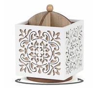 WPAJIRZO Cubertero giratorio, caja para cubiertos de madera, soporte para cubiertos vintage blanco, organizador de cubiertos de mesa, 4 compartimentos