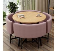 WPBXQKWAY Dining Table Set for 4, Conference Room Reception Negotiation Table Sets, Small Round Chairs Set 4, Load-Bearing Capacity 150kg/330lbs, Small Coffee Dining Table and Chair(Pink)