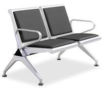 WPBXQKWAY PU Double Office Guest Chair, 2-Seat PU Waiting Room Chairs, Reception Area Furniture with Arms, Airport Reception Bench, Lobby Bench in Bank Hospital(Black)