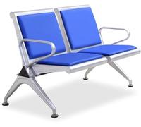 WPBXQKWAY PU Double Office Guest Chair, 2-Seat PU Waiting Room Chairs, Reception Area Furniture with Arms, Airport Reception Bench, Lobby Bench in Bank Hospital(Blue)