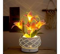 wpdash Lámpara de flores de lirio rosa de 3 colores táctil infinita atenuación geométrica hueca maceta de hierro luz nocturna LED para bares, fiestas, tiendas, decoración romántica de citas (lirio