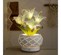 wpdash Lily Night Light en maceta geométrica de hierro, 3 colores de lámparas de mesa con atenuación infinita, adecuadas para mesita de noche de niños, un regalo para seres queridos, decoración de