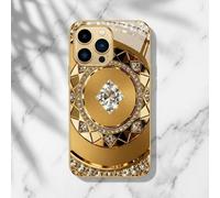 WPDUIODF Estuche Rígido con Patrón De Brújula Dorada, Estuche For Teléfono De Cobertura Total A Prueba De Golpes De Vidrio Galvanizado, Diseño Metálico con Textura De Placa De Diamante(12 Pro MAX)