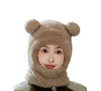 WPDUIODF Gorro De Invierno con Bufanda For Niños, Gorro con Máscara De Oso, Gorros De Lana 3 En 1, Gorro De Punto con Forro De Felpa Resistente Al Viento, For Mujeres Al Aire Libre(Brown,Child)