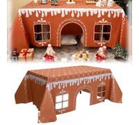 WPDUIODF Mantel De Casita De Jengibre, Casita con Ventanas, Mantel Navideño Pintado, Mantel Rectangular For Fiestas, Comedor, Cocina(91 Inch x 118 Inch)