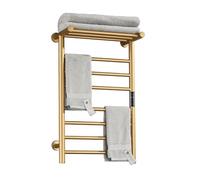 WPHH Toallero Eléctrico Dorado, Calentador De Toallas De Acero Inoxidable 304 con Estante Superior, Radiador Toallero Calefactado De Baño Montado En La Pared, 70W, 720X450x250mm,Hardwired