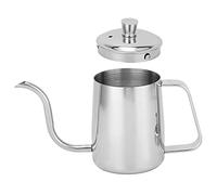 WPKD BLUEIY Cafetera de acero inoxidable, 350 ml, boquilla fina larga, hervidor de goteo manual con cubierta para uso doméstico de café, diseño de cuello de cisne, acabado plateado