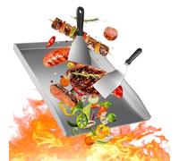 WPKD BLUEIY Plancha para Barbacoa de Acero Inoxidable,Plancha Barbacoa con Espátula y Raspador,para Barbacoa,Parrilla de Carbón y Gas(40x30cm)