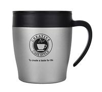 WPKD BLUEIY Taza de café aislada de acero inoxidable, taza de agua con cuchara y tapa para viajes de oficina, plata, capacidad de 350 ml, a prueba de fugas, diseño de doble pared